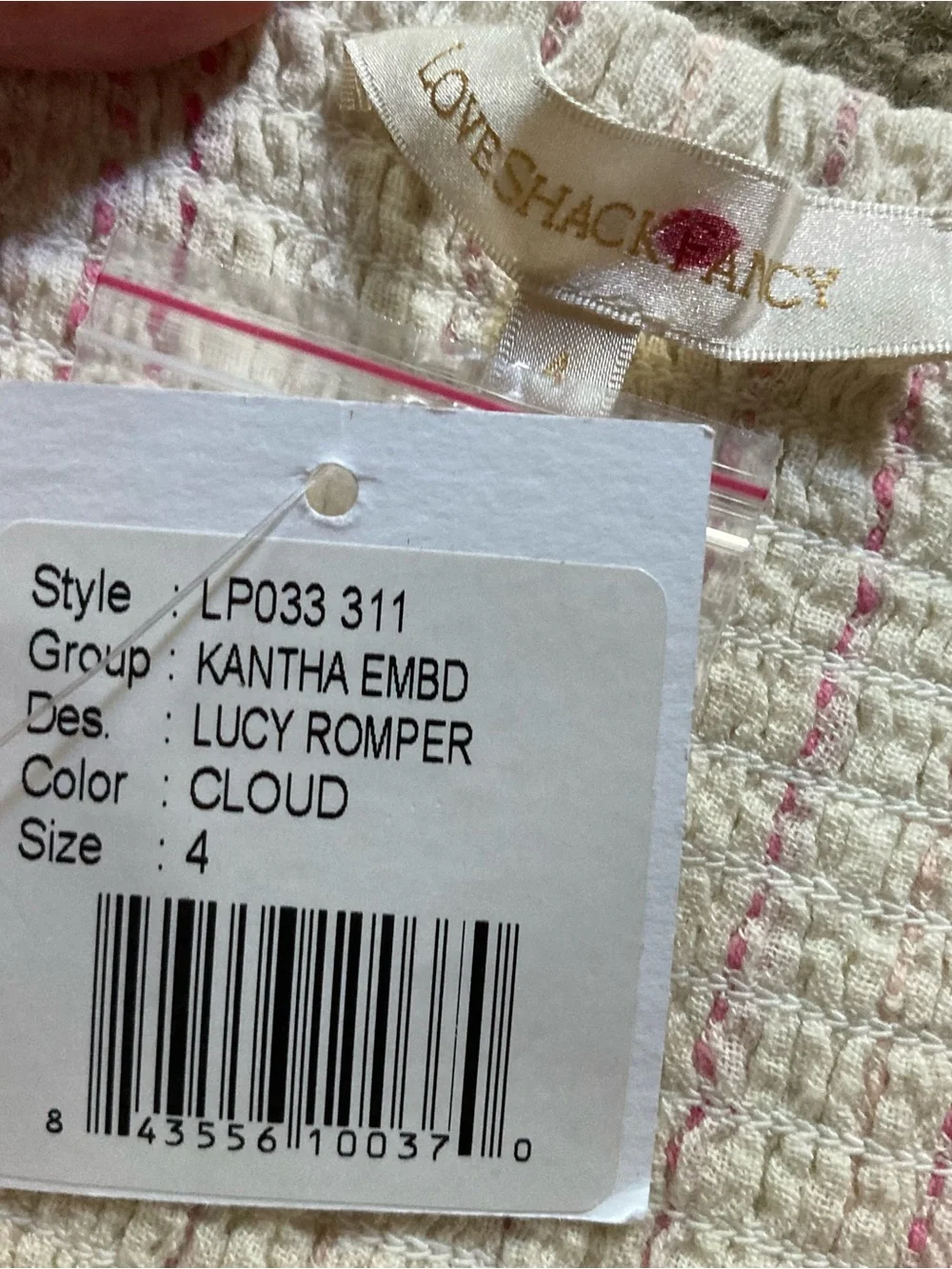 LoveShackFancy Cream & Pink Embroidered Striped Ruffle One Piece Romper NWT Sz 4